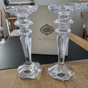 Shannon Crystal 24% Lead Crystal made In Czech Republic Glass Candlestick Pair